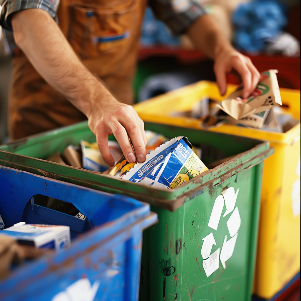 garbage trash cans with recycle sign logo outside environment awareness conservation 1